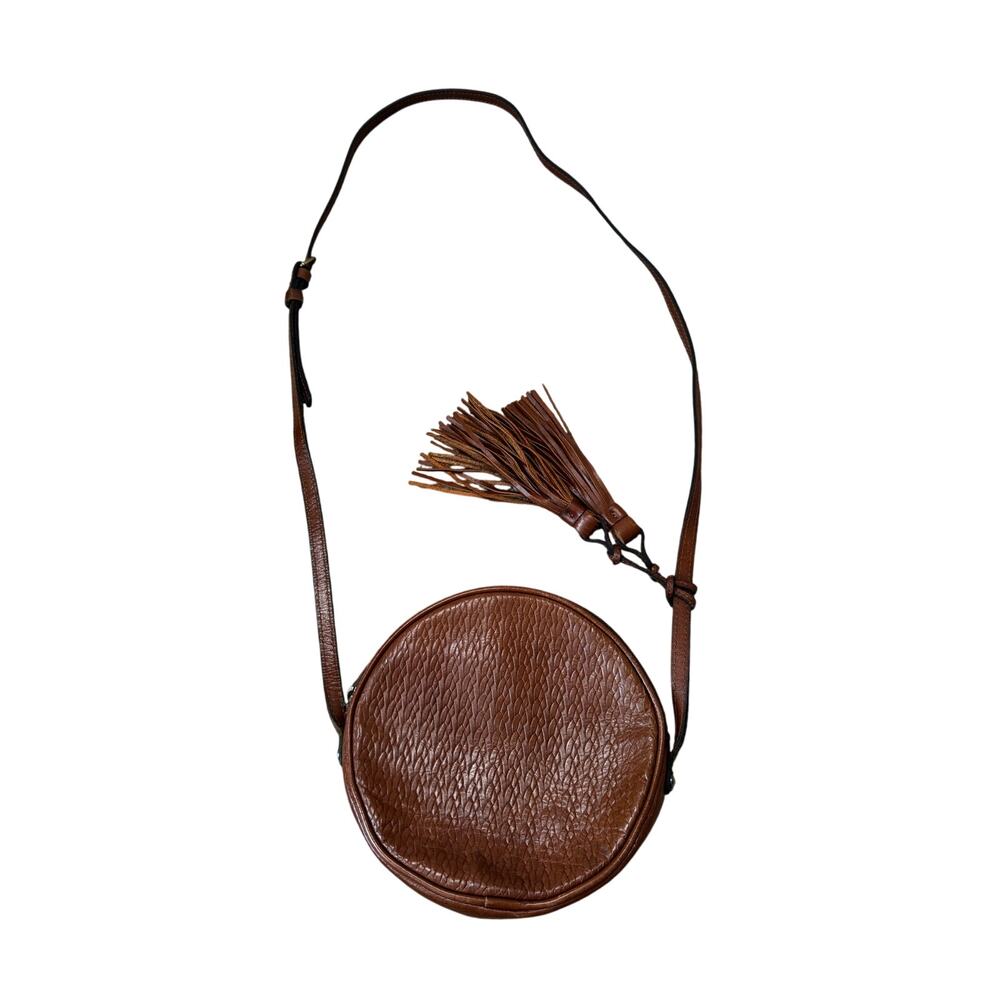 Vintage Patricia Nash Canteen Round Brown Leather Crossbody Bag Festival Boho